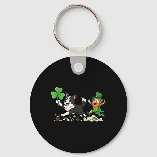 Funny Border Collie Clover St Patricks Day Womens Key Ring (Front)
