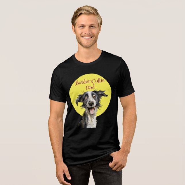 Funny Border Collie Dad Dog Illustration Tri-Blend Shirt (Front Full)