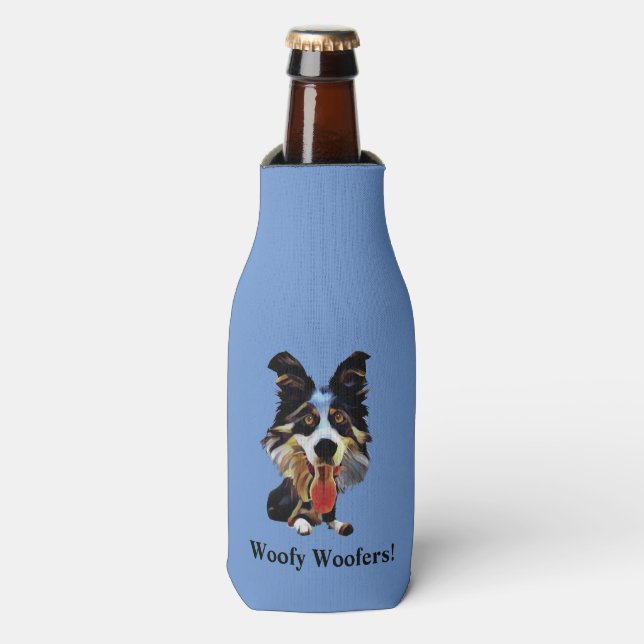 Funny Border Collie Dog Bottle Cooler (Bottle Front)