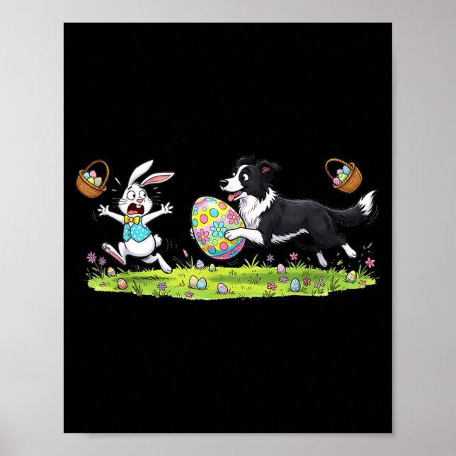 Funny Border Collie Dog Bunny Easter Egg Kids Poster (Front)