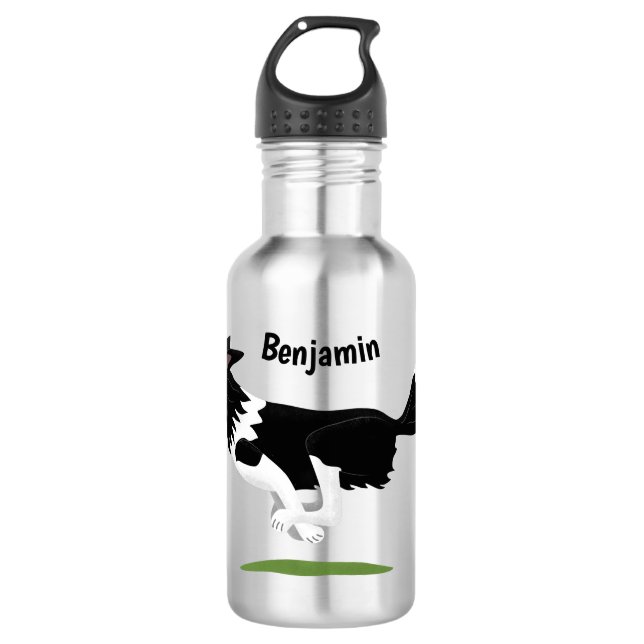 Funny Border Collie dog running cartoon 532 Ml Water Bottle (Front)