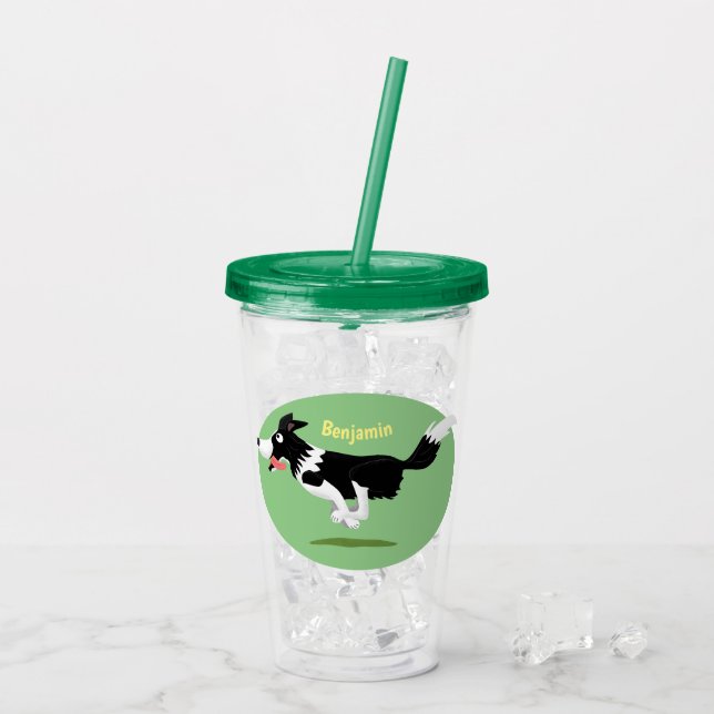 Funny Border Collie dog running cartoon Acrylic Tumbler (Back Ice)