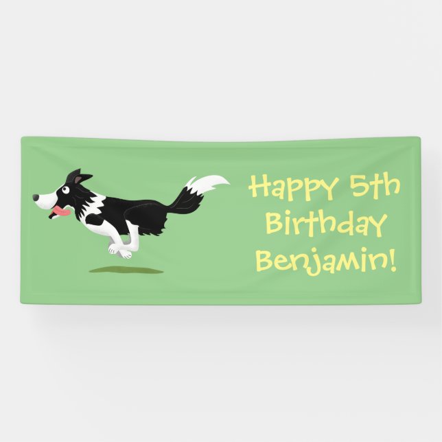 Funny Border Collie dog running cartoon Banner (Horizontal)