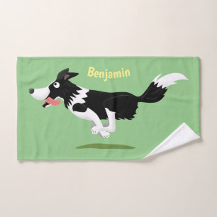 Funny Border Collie dog running cartoon Bath Towel Set