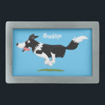 Funny Border Collie dog running cartoon Belt Buckle<br><div class="desc">This fun dog design features our running border collie drawn in happy cartoon illustration style for lovers of this cute canine companion.</div>