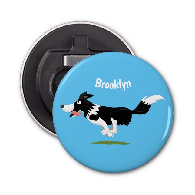 Funny Border Collie dog running cartoon Bottle Opener (Front)