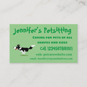 Funny Border Collie dog running cartoon Business Card