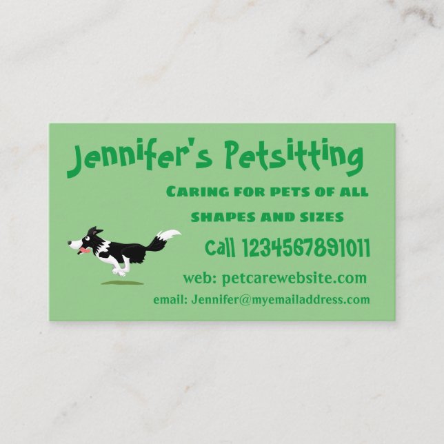 Funny Border Collie dog running cartoon Business Card (Front)