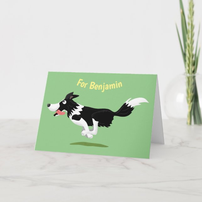 Funny Border Collie dog running cartoon Card (Front)