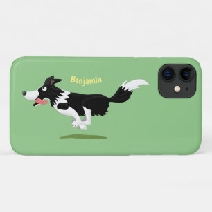 Funny Border Collie dog running cartoon  iPhone 11 Case
