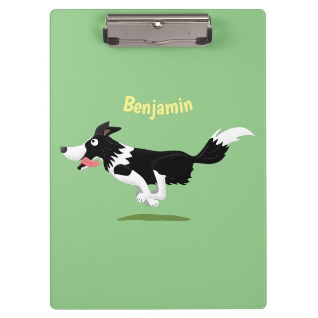 Funny Border Collie dog running cartoon  Clipboard (Front)