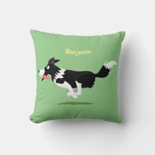 Funny Border Collie dog running cartoon Cushion