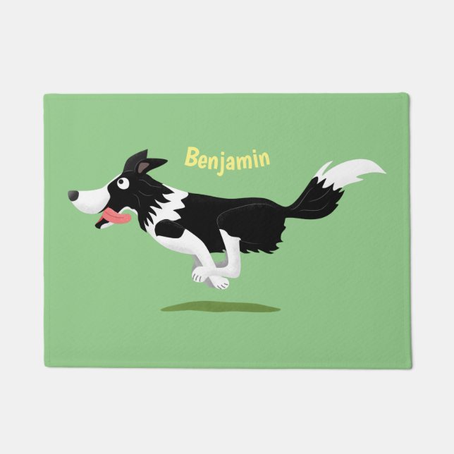 Funny Border Collie dog running cartoon  Doormat (Front)