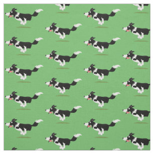 Funny Border Collie dog running cartoon Fabric