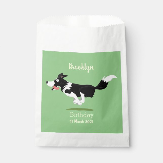 Funny Border Collie dog running cartoon Favour Bags (Front)