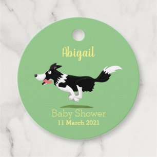 Funny Border Collie dog running cartoon Favour Tags