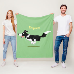 Funny Border Collie dog running cartoon Fleece Blanket