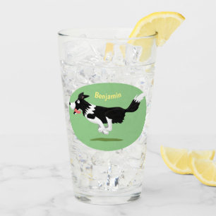 Funny Border Collie dog running cartoon  Glass