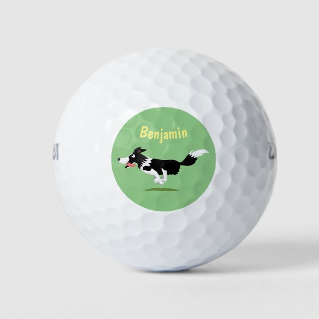 Funny Border Collie dog running cartoon Golf Balls (Front)