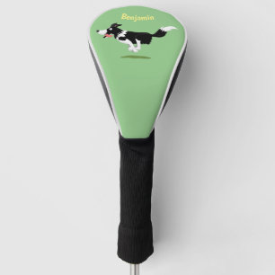 Funny Border Collie dog running cartoon Golf Head Cover