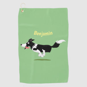 Funny Border Collie dog running cartoon  Golf Towel