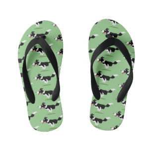 Funny Border Collie dog running cartoon Kid's Flip Flops