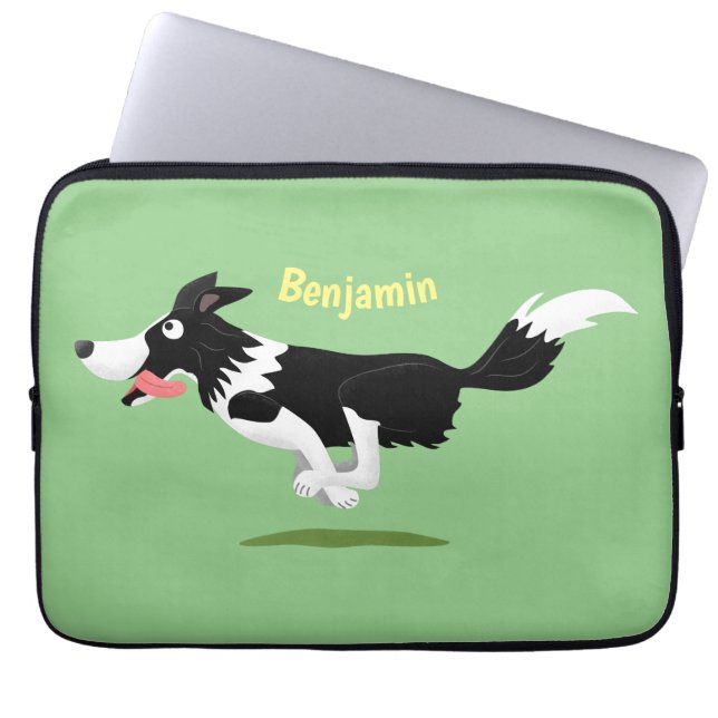 Funny Border Collie dog running cartoon Laptop Sleeve (Front)