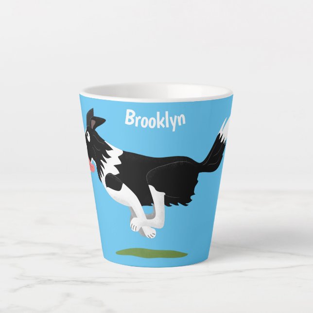 Funny Border Collie dog running cartoon Latte Mug (Front)
