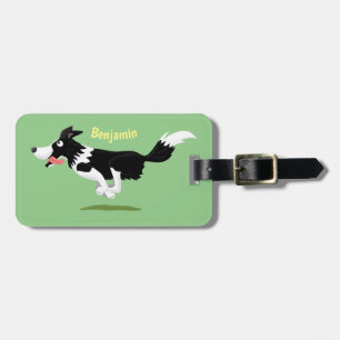 Funny Border Collie dog running cartoon Luggage Tag