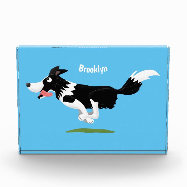 Funny Border Collie dog running cartoon Photo Block (Front)