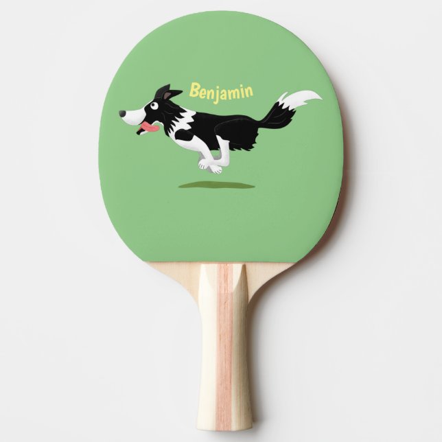 Funny Border Collie dog running cartoon Ping Pong Paddle (Front)