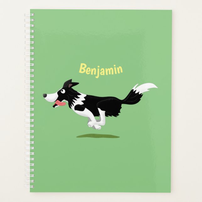 Funny Border Collie dog running cartoon Planner (Front)
