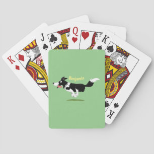 Funny Border Collie dog running cartoon Playing Cards