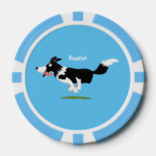 Funny Border Collie dog running cartoon Poker Chips