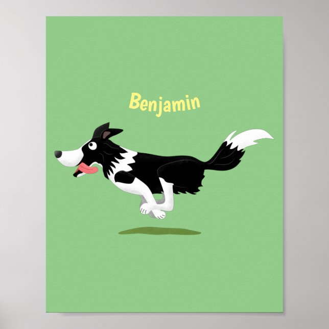 Funny Border Collie dog running cartoon  Poster (Front)