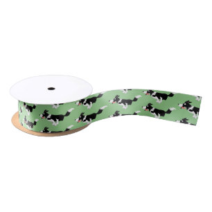 Funny Border Collie dog running cartoon Satin Ribbon