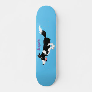 Funny Border Collie dog running cartoon Skateboard