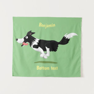Funny Border Collie dog running cartoon Tapestry