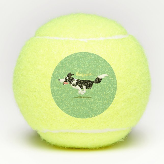 Funny Border Collie dog running cartoon Tennis Balls (Front)