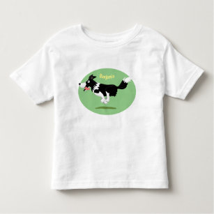 Funny Border Collie dog running cartoon Toddler T-Shirt