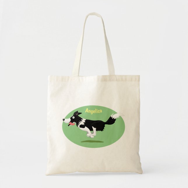 Funny Border Collie dog running cartoon Tote Bag (Front)