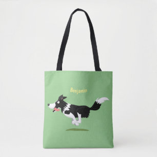 Funny Border Collie dog running cartoon Tote Bag