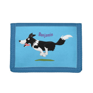 Funny Border Collie dog running cartoon Trifold Wallet