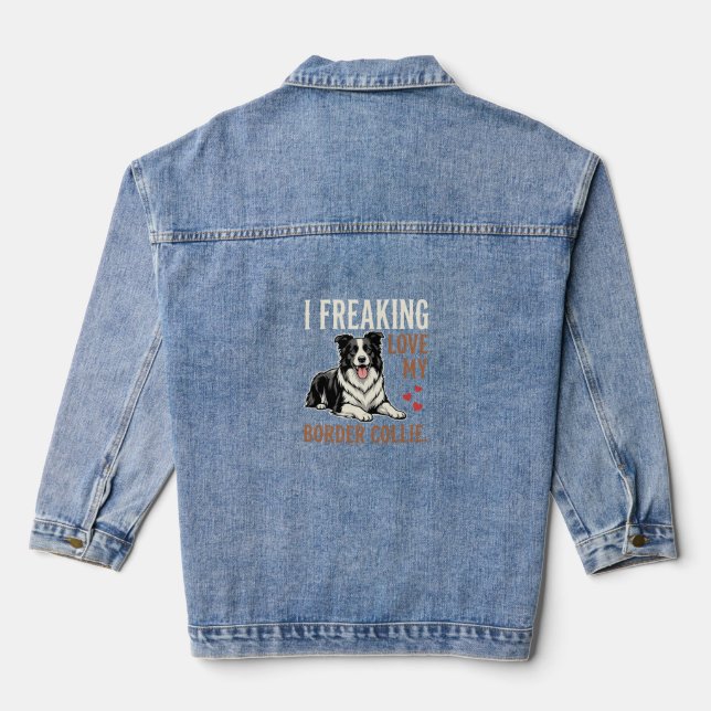 Funny Border Collie Love Dog Denim Jacket (Back)