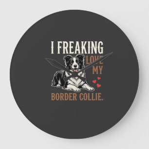 Funny Border Collie Love Dog Large Clock