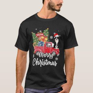Funny Border Collie Ride Red Truck Merry Christmas T-Shirt
