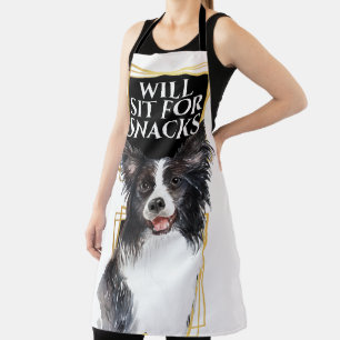 Funny Border collie sit for snacks watercolor art Apron