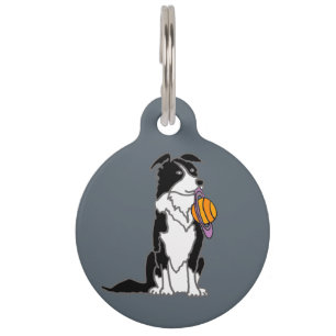 Funny Border Collie with Saturn Disc Pet Tag