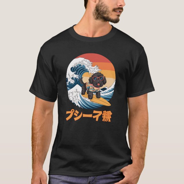Funny Bordoodle Japanese Kanagawa Wave Dog T-Shirt (Front)