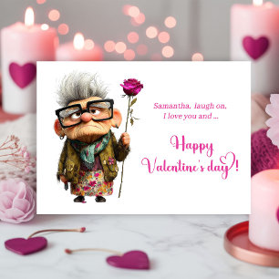 Funny Bored Old Lady Valentine Card Whimsical